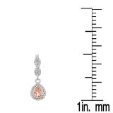 1.30 Carat (ctw) 10K White Gold Pear Cut Morganite & Round Cut White Diamond Ladies Halo Style Dangling Drop Earrings