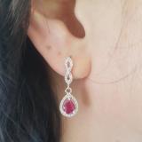 1.30 Carat (ctw) 14K White Gold Pear Cut Ruby & Round Cut White Diamond Ladies Halo Style Dangling Drop Earrings