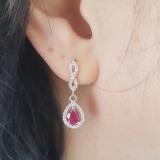 1.30 Carat (ctw) 14K White Gold Pear Cut Ruby & Round Cut White Diamond Ladies Halo Style Dangling Drop Earrings