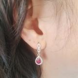 1.30 Carat (ctw) 14K White Gold Pear Cut Ruby & Round Cut White Diamond Ladies Halo Style Dangling Drop Earrings