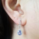 1.30 Carat (ctw) 14K White Gold Pear Cut Tanzanite & Round Cut White Diamond Ladies Halo Style Dangling Drop Earrings