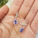 1.30 Carat (ctw) 14K White Gold Pear Cut Tanzanite & Round Cut White Diamond Ladies Halo Style Dangling Drop Earrings
