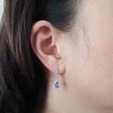 1.30 Carat (ctw) 14K White Gold Pear Cut Tanzanite & Round Cut White Diamond Ladies Halo Style Dangling Drop Earrings