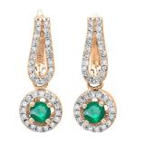 0.60 Carat (ctw) 14K Rose Gold Round White Diamond & Emerald Ladies Halo Style Dangling Drop Earrings