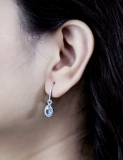 7x5mm Each Oval Aquamarine & Round White Diamond Infinity Dangling Lever Back Earrings for Women in 10K White Gold