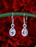 7x5mm Each Oval Aquamarine & Round White Diamond Infinity Dangling Lever Back Earrings for Women in 10K White Gold