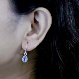 7X5 MM Each Oval Blue Topaz & Round White Diamond Ladies Infinity Dangling Earrings 18K White Gold