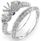 1.20 Carat (ctw) 18K White Gold Round Blue Sapphire & White Diamond Ladies Semi Mount Bridal Engagement Ring Set 1 1/4 CT (No Center Stone)