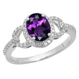 1.45 Carat (ctw) 10K White Gold Oval Cut Amethyst & Round Cut White Diamond Ladies Bridal Halo Style Engagement Ring 1 1/2 CT