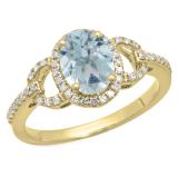 1.45 Carat (ctw) 14K Yellow Gold Oval Cut Aquamarine & Round Cut White Diamond Ladies Bridal Halo Style Engagement Ring 1 1/2 CT