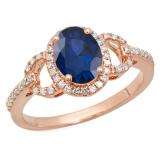 1.45 Carat (ctw) 14K Rose Gold Oval Cut Blue Sapphire & Round Cut White Diamond Ladies Bridal Halo Style Engagement Ring 1 1/2 CT