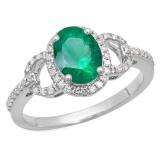 1.45 Carat (ctw) 18K White Gold Oval Cut Emerald & Round Cut White Diamond Ladies Bridal Halo Style Engagement Ring 1 1/2 CT