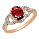 1.45 Carat (ctw) 10K Rose Gold Oval Cut Garnet & Round Cut White Diamond Ladies Bridal Halo Style Engagement Ring 1 1/2 CT