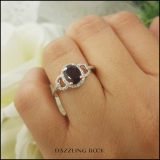 1.45 Carat (ctw) 10K Rose Gold Oval Cut Garnet & Round Cut White Diamond Ladies Bridal Halo Style Engagement Ring 1 1/2 CT