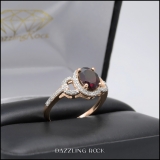 1.45 Carat (ctw) 10K Rose Gold Oval Cut Garnet & Round Cut White Diamond Ladies Bridal Halo Style Engagement Ring 1 1/2 CT