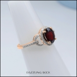 1.45 Carat (ctw) 10K Rose Gold Oval Cut Garnet & Round Cut White Diamond Ladies Bridal Halo Style Engagement Ring 1 1/2 CT