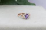 7x5mm Oval Amethyst & Round White Diamond Split Shank Halo Engagement Ring for Women (0.25 ctw, Color I-J, Clarity I2-I3) 10K Rose Gold