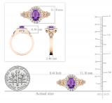 7x5mm Oval Amethyst & Round White Diamond Split Shank Halo Engagement Ring for Women (0.25 ctw, Color I-J, Clarity I2-I3) 10K Rose Gold