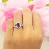 7x5mm Oval Amethyst & Round White Diamond Split Shank Halo Engagement Ring for Women (0.25 ctw, Color I-J, Clarity I2-I3) 10K White Gold