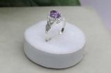 7x5mm Oval Amethyst & Round White Diamond Split Shank Halo Engagement Ring for Women (0.25 ctw, Color I-J, Clarity I2-I3) 10K White Gold