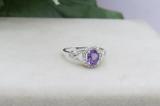7x5mm Oval Amethyst & Round White Diamond Split Shank Halo Engagement Ring for Women (0.25 ctw, Color I-J, Clarity I2-I3) 10K White Gold
