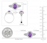 7x5mm Oval Amethyst & Round White Diamond Split Shank Halo Engagement Ring for Women (0.25 ctw, Color I-J, Clarity I2-I3) 10K White Gold