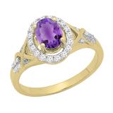 7x5mm Oval Amethyst & Round White Diamond Split Shank Halo Engagement Ring for Women (0.25 ctw, Color I-J, Clarity I2-I3) 10K Yellow Gold