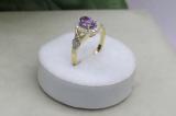 7x5mm Oval Amethyst & Round White Diamond Split Shank Halo Engagement Ring for Women (0.25 ctw, Color I-J, Clarity I2-I3) 10K Yellow Gold