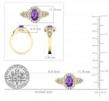 7x5mm Oval Amethyst & Round White Diamond Split Shank Halo Engagement Ring for Women (0.25 ctw, Color I-J, Clarity I2-I3) 10K Yellow Gold