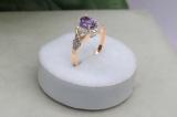 7x5mm Oval Amethyst & Round White Diamond Split Shank Halo Engagement Ring for Women (0.25 ctw, Color I-J, Clarity I1-I2) 18K Rose Gold