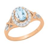 7x5mm Oval Aquamarine & Round White Diamond Split Shank Halo Engagement Ring for Women (0.25 ctw, Color I-J, Clarity I2-I3) 10K Rose Gold