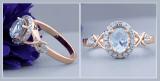 7x5mm Oval Aquamarine & Round White Diamond Split Shank Halo Engagement Ring for Women (0.25 ctw, Color I-J, Clarity I2-I3) 10K Rose Gold