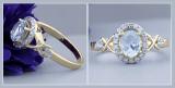 7x5mm Oval Aquamarine & Round White Diamond Split Shank Halo Engagement Ring for Women (0.25 ctw, Color I-J, Clarity I2-I3) 10K Yellow Gold