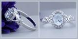 7x5mm Oval Aquamarine & Round White Diamond Split Shank Halo Engagement Ring for Women (0.25 ctw, Color I-J, Clarity I1-I2) 14K White Gold