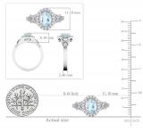 7x5mm Oval Aquamarine & Round White Diamond Split Shank Halo Engagement Ring for Women (0.25 ctw, Color I-J, Clarity I1-I2) 14K White Gold