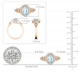 7x5mm Oval Aquamarine & Round White Diamond Split Shank Halo Engagement Ring for Women (0.25 ctw, Color I-J, Clarity I1-I2) 18K Rose Gold