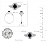 7x5mm Oval Black Sapphire & Round White Diamond Split Shank Halo Engagement Ring for Women (0.25 ctw, Color I-J, Clarity I1-I2) 18K White Gold