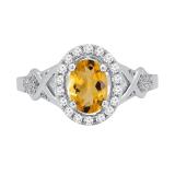 7x5mm Oval Citrine & Round White Diamond Split Shank Halo Engagement Ring for Women (0.25 ctw, Color I-J, Clarity I2-I3) 10K White Gold