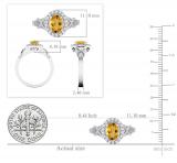 7x5mm Oval Citrine & Round White Diamond Split Shank Halo Engagement Ring for Women (0.25 ctw, Color I-J, Clarity I2-I3) 10K White Gold