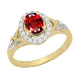 7x5mm Oval Garnet & Round White Diamond Split Shank Halo Engagement Ring for Women (0.25 ctw, Color I-J, Clarity I1-I2) 14K Yellow Gold