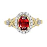 7x5mm Oval Garnet & Round White Diamond Split Shank Halo Engagement Ring for Women (0.25 ctw, Color I-J, Clarity I1-I2) 14K Yellow Gold