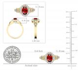 7x5mm Oval Garnet & Round White Diamond Split Shank Halo Engagement Ring for Women (0.25 ctw, Color I-J, Clarity I1-I2) 14K Yellow Gold