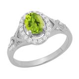 7x5mm Oval Peridot & Round White Diamond Split Shank Halo Engagement Ring for Women (0.25 ctw, Color I-J, Clarity I1-I2) 18K White Gold