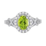7x5mm Oval Peridot & Round White Diamond Split Shank Halo Engagement Ring for Women (0.25 ctw, Color I-J, Clarity I1-I2) 18K White Gold