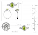 7x5mm Oval Peridot & Round White Diamond Split Shank Halo Engagement Ring for Women (0.25 ctw, Color I-J, Clarity I1-I2) 18K White Gold