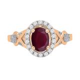 7x5mm Oval Ruby & Round White Diamond Split Shank Halo Engagement Ring for Women (0.25 ctw, Color I-J, Clarity I1-I2) 18K Rose Gold