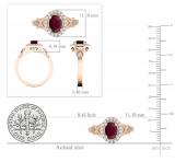 7x5mm Oval Ruby & Round White Diamond Split Shank Halo Engagement Ring for Women (0.25 ctw, Color I-J, Clarity I1-I2) 18K Rose Gold