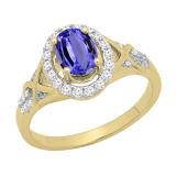 7x5mm Oval Tanzanite & Round White Diamond Split Shank Halo Engagement Ring for Women (0.25 ctw, Color I-J, Clarity I1-I2) 14K Yellow Gold