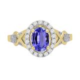 7x5mm Oval Tanzanite & Round White Diamond Split Shank Halo Engagement Ring for Women (0.25 ctw, Color I-J, Clarity I1-I2) 14K Yellow Gold
