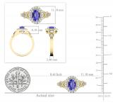7x5mm Oval Tanzanite & Round White Diamond Split Shank Halo Engagement Ring for Women (0.25 ctw, Color I-J, Clarity I1-I2) 14K Yellow Gold